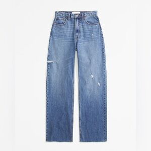NWT Abercrombie + Fitch Curve Love High Rise Loose Jeans with Side Slash 33 LONG